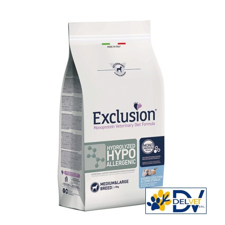 EXCLUSION HYDROLYZED HYPOALLERGENIC PESCE E MAIS CANE M/L 12KG